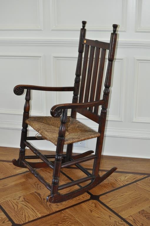 American Country Red Painted Banister Back Rocker (1 of 3)