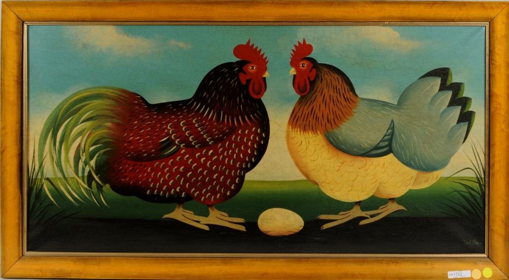 Paul Stagg "Hen and Rooster" O/C, Signed (1 of 4)