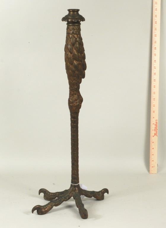 Victorian Gilt Bronze Bird Foot Piano Lamp Base: Victorian gilt bronze bird foot piano lamp base attributed to Paul Emile Guerin, New York. Guerin was one of the most important manufacturers of metal furniture mounts for the most prestigious cabinet