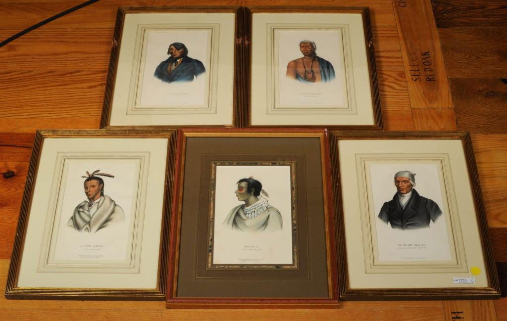 Five JT Bowen Lithographs Native American Chiefs (1 of 6)