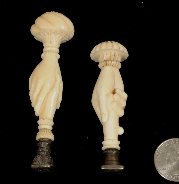 Two Continental Carved Ivory Hand Form Seals (1 of 5)