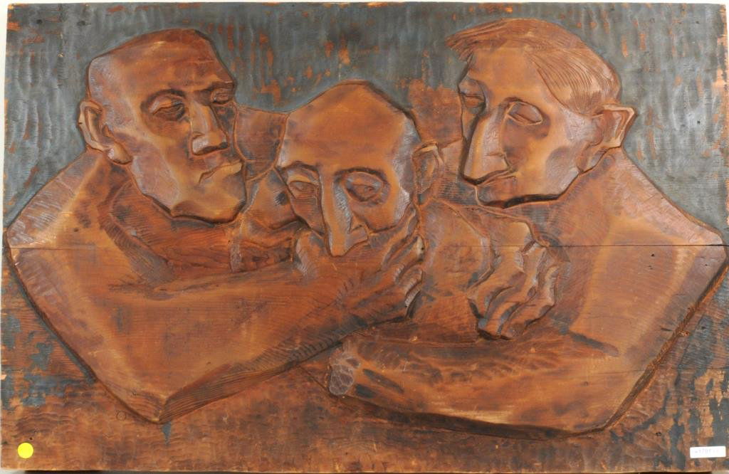 American School Mid-Century Relief Carving, 3 Men (1 of 5)