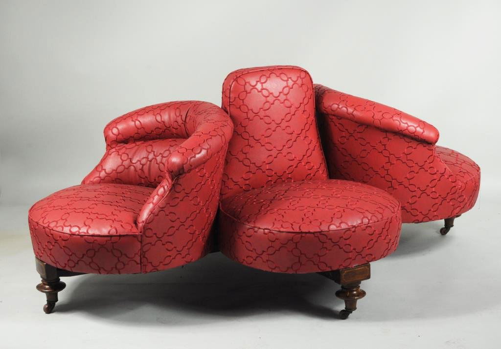 Mid-Century Leather Upholstered Conversation Couch (1 of 6)