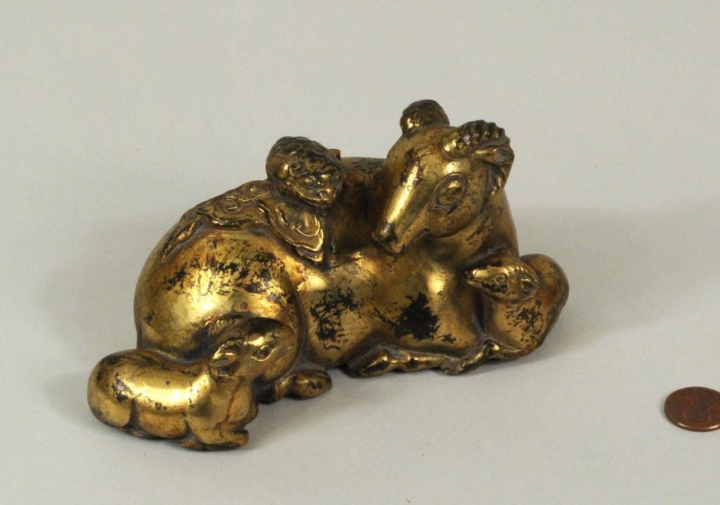 Chinese Gilt Bronze Group Three Rams (1 of 5)