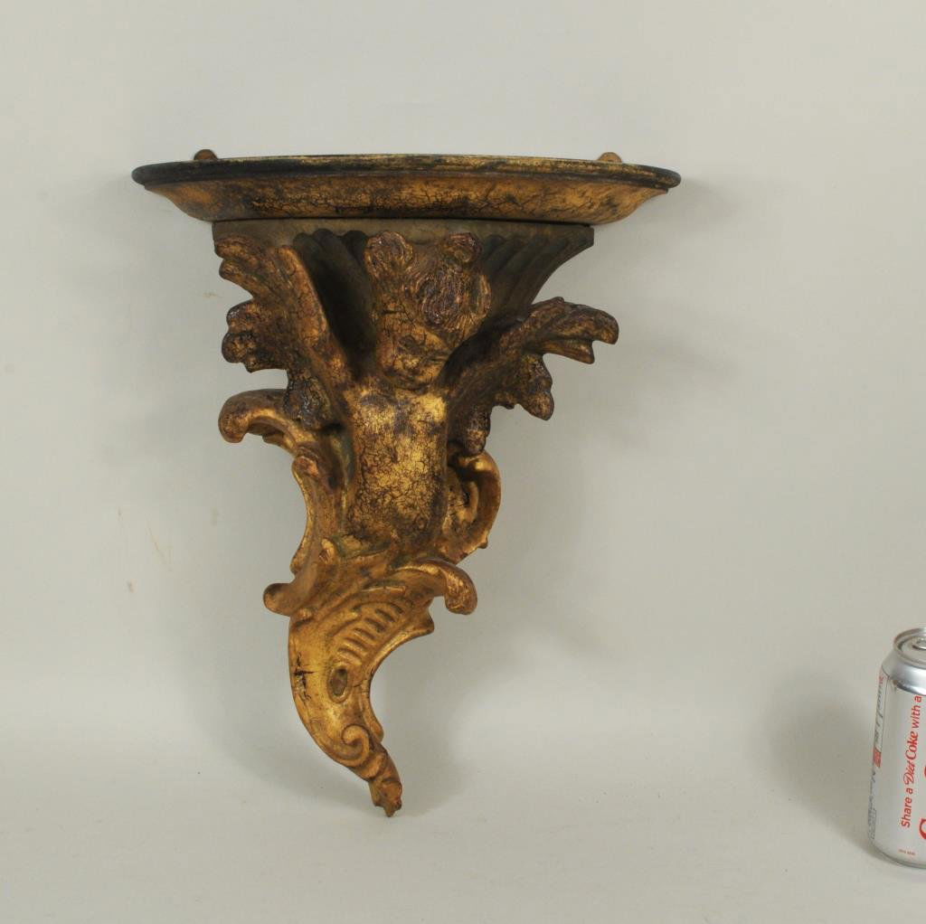Carved Gilded, Polychromed Putti Form Wall Bracket (1 of 5)