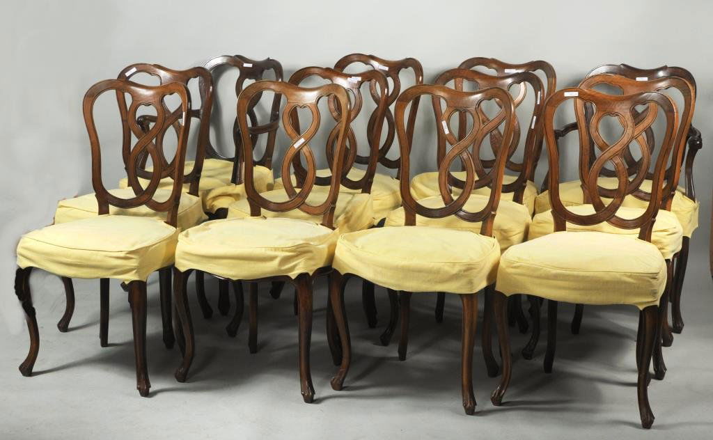 Set 12 Italian Carved Walnut Rococo Style Chairs (1 of 5)