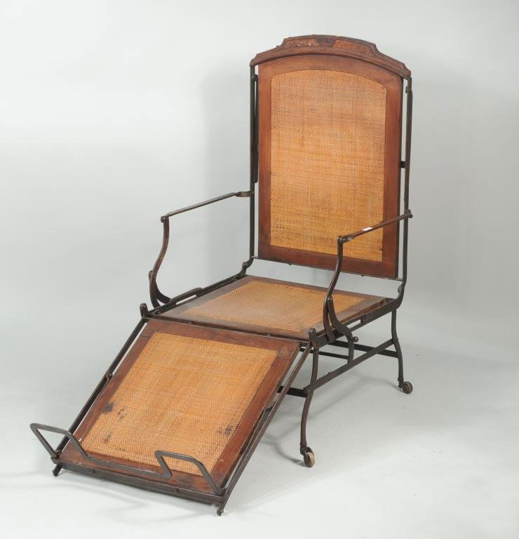 Rare NY Iron & Walnut Adjustable Folding Armchair (1 of 6)