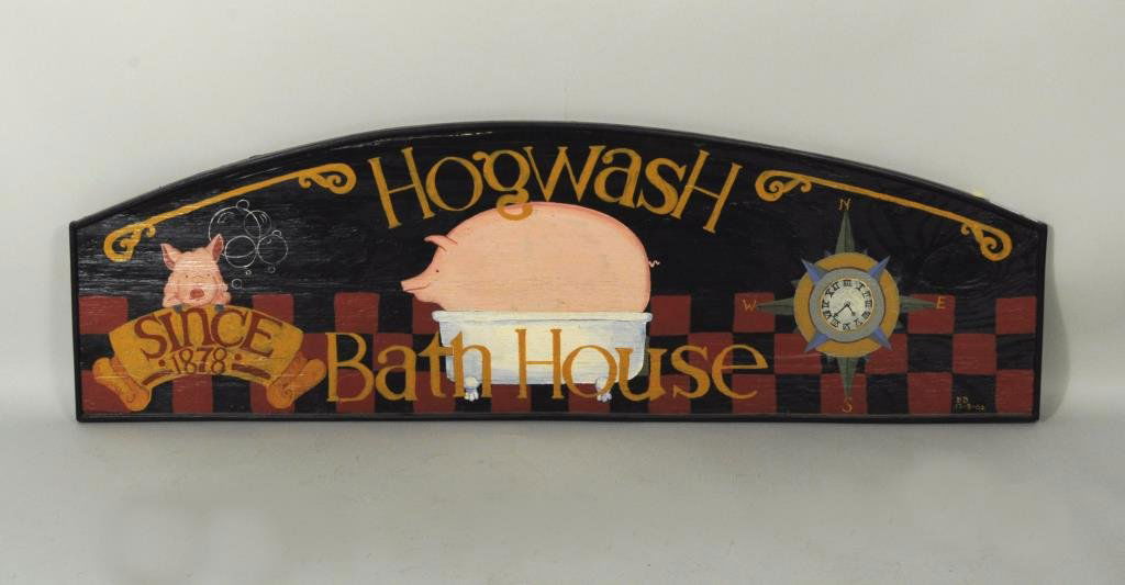 Contemp Folk Art Painted Wood "Bath House" Sign (1 of 3)