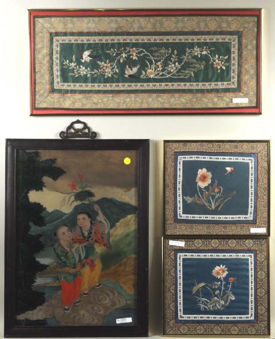 Chinese Reverse Glass Painting, Three Textiles (1 of 6)