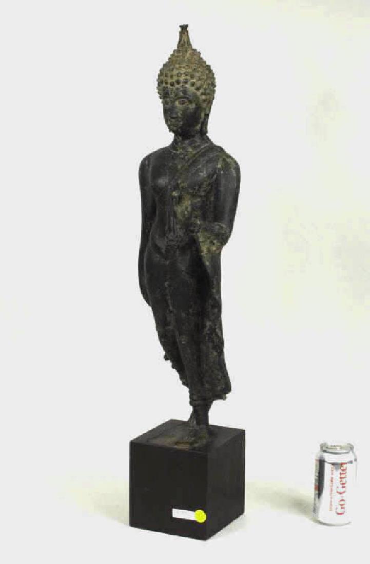 Southeast Asian Bronze Striding Buddha, On Stand (1 of 6)