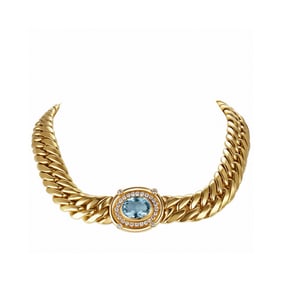 ITALIAN AQUAMARINE 18K YELLOW GOLD NECKLACE