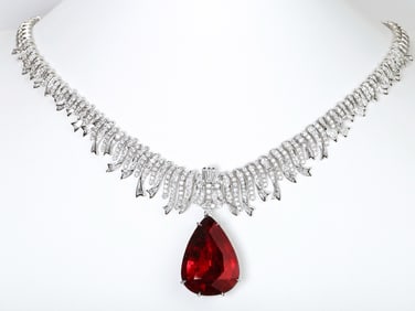 18K GOLD RUBELLITE TOURMALINE NECKLACE