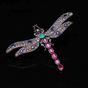 SILVER-TOPPED GOLD DRAGONFLY PENDANT, CONVERTIBLE AS A BROOCH