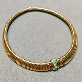 1970S ITALIAN WORKMANSHIP, 18K GOLD TURQUOISE TUBOGAS CHOKER