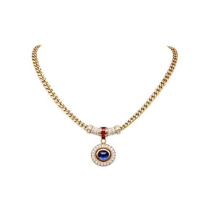 RETRO PERIOD, STEFAN HAFNER (ITALY), 18K GOLD DIAMOND AND SAPPHIRE COLLAR NECKLACE