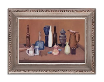 GIORGIO MORANDI(1890-1964),"NATURA MORTA", ATTRIBUTED TO ,OIL ON CANVAS