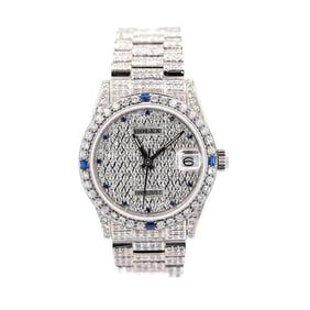 ROLEX DATEJUST LUXURY WATCH FULLY DIAMOND  SET WITH SAPPHIRE CRYSTALS
