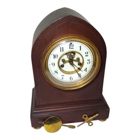 ANTIQUE WATERBURY SUSSEX BEEHIVE CLOCK 1898 OPEN ESCAPEMENT PORCELAIN DIAL 12.5"