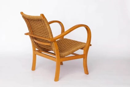 ERICH DICKMANN BAUHAUS ARMCHAIR – 1950S BEECHWOOD AND PAPER ROPE, GERMAN MID  CENTURY MODERN