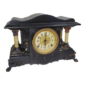 ANTIQUE SETH THOMAS SHASTA ADAMANTINE MANTEL CLOCK 7"X17" MARBLED