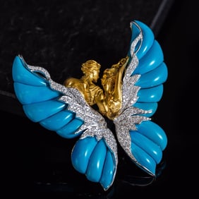SLEEPING BEAUTY TURQUOISE AND YELLOW GOLD BROOCH, CARRERA Y CARRERA