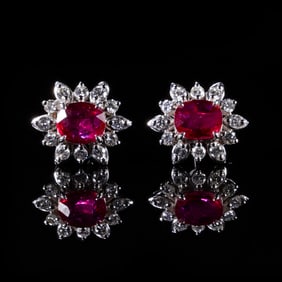 PAIR OF UNHEATED'PIGEON'S BLOOD' RUBY AND DIAMOND EARRINGS