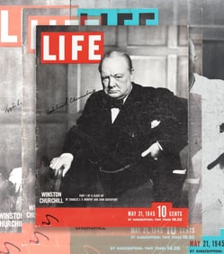 WINSTON CHURCHILL SIGNED IN THE MAY 21, 1945 ISSUE OF LIFE MAGAZINE