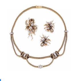 18K AND PLATINUM WOVEN GOLD FLORAL SUITE