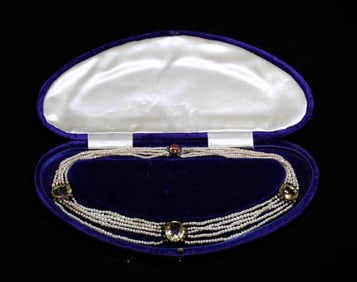 VICTORIAN 18K GOLD CITRINE AND NATURAL PEARL NECKLACE