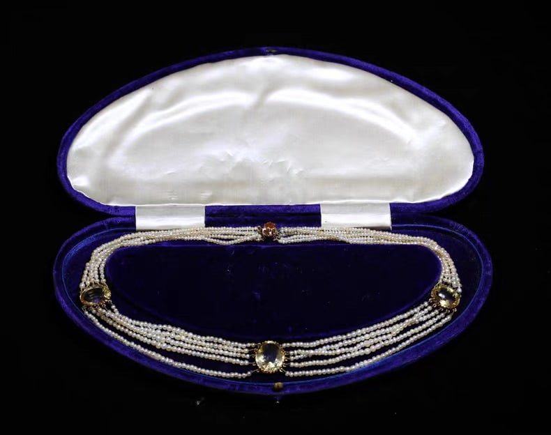 VICTORIAN 18K GOLD CITRINE AND NATURAL PEARL NECKLACE (1 of 6)