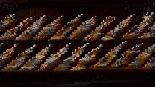 EIGHTEEN ARHATS WOOD CARVINGS