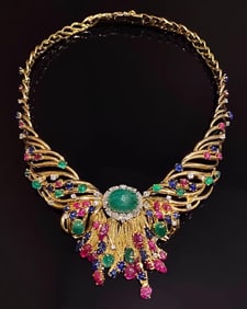 FRENCH TUTTI FRUTTI GEM SET ANTIQUE NECKLACE