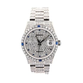 ROLEX DATEJUST LUXURY WATCH FULLY DIAMOND-SET WITH SAPPHIRE CRYSTALS