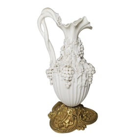ANTIQUE 9" PARIAN GRAPEVINE EWER PORCELAIN VASE INTRICATE SCULPTED GRAPES