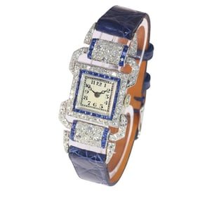 ANTIQUE WATCH WITH FULL DIAMOND AND SAPPHIRE CRYSTALS, DATING FROM THE MID-20TH CENTURY ART DECO