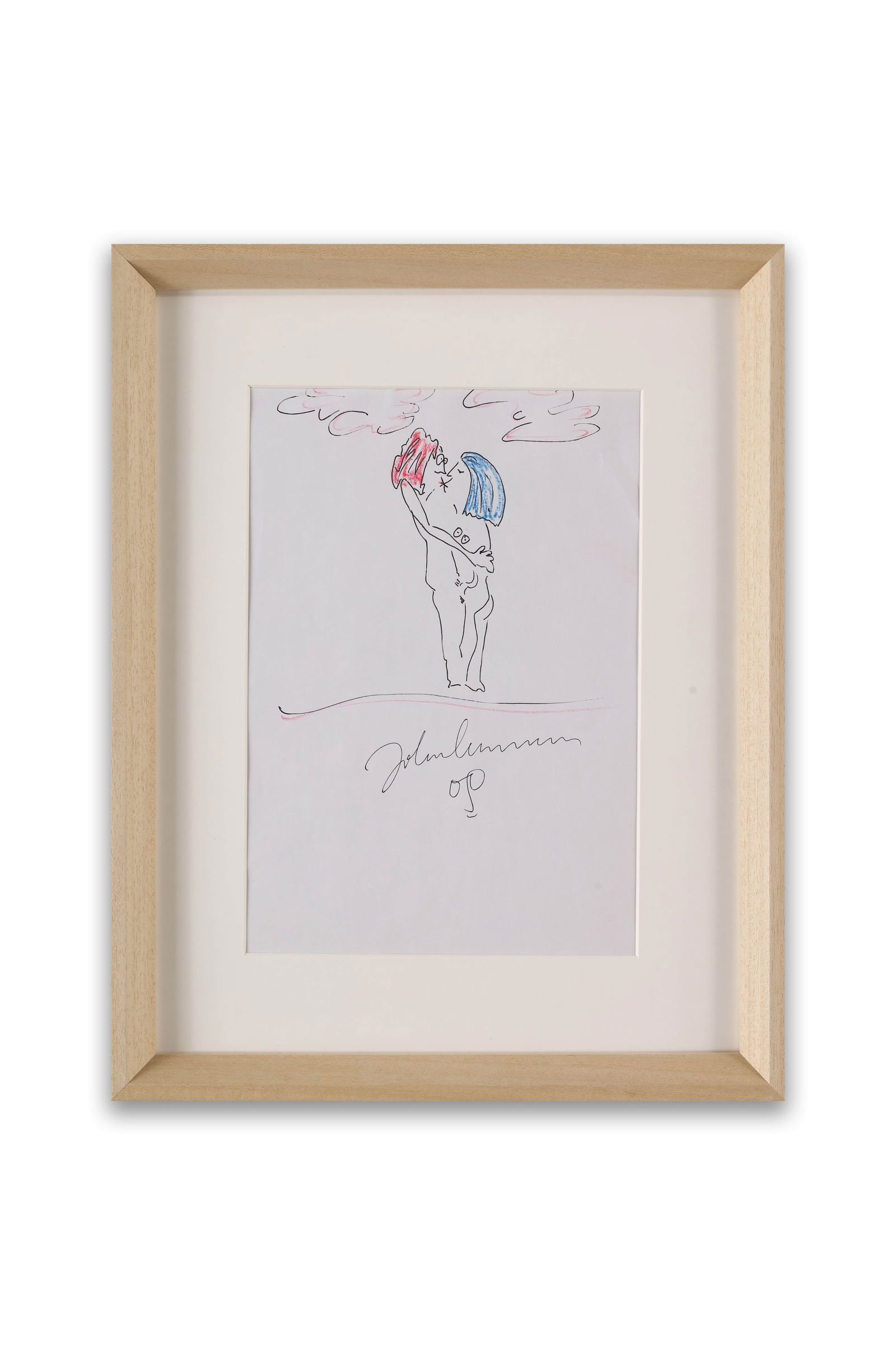 JOHN LENNON SIGNED DRAWING OF JOHN AND YOKO: JOHN LENNON SIGNED DRAWING OF JOHN AND YOKO Dimensions: Image size11 x 28 cm. All measured values are approximate. Provenance and Authenticity: This item includes a certificate of authenticity. For a