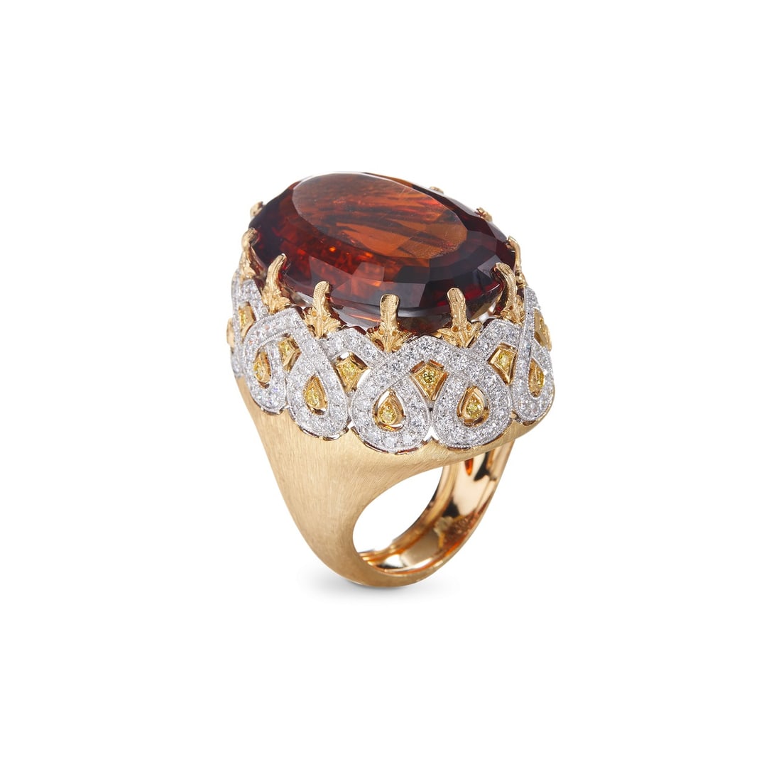 MOSAICO WHITE GOLD AND GOLD RING SET WITH DIAMONDS AND CITRINE
