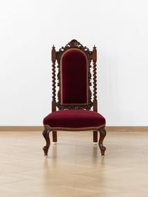 HIGH-BACKED VELVET DINING CHAIRS CARVED FROM WALNUT WOOD DURING THE REIGN OF NAPOLEON III OF FRANCE