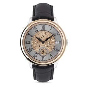 ORNATINO BLACK LEATHER WATCH WITH ENGRAVED WHITE GOLD AND ROSE GOLD