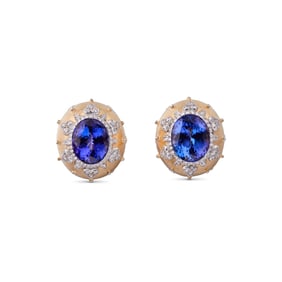 MACRI COLOR GOLD AND WHITE GOLD TANZANITE STUD EARRINGS
