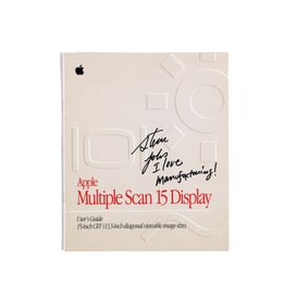 STEVE JOBS (1955-2011) - INSCRIBED "I LOVE MANUFACTURING!" AND SIGNED APPLE USER'S GUIDE