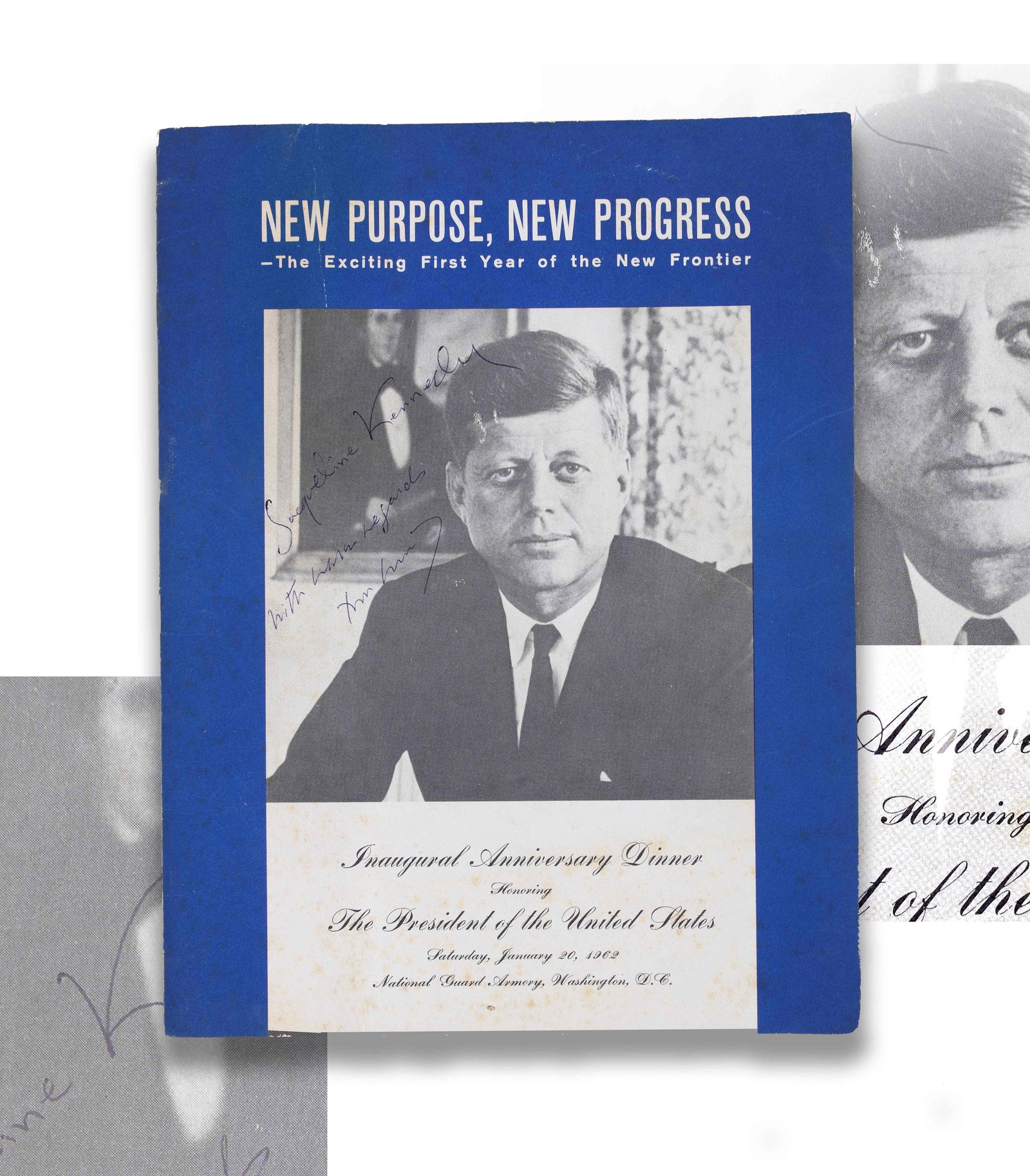 JOHN F. KENNEDY & JACQUELINE KENNEDY - DUAL SIGNED "NEW PURPOSE, NEW PROGRESS" INAUGURAL ANNIVERSARY (1 of 3)