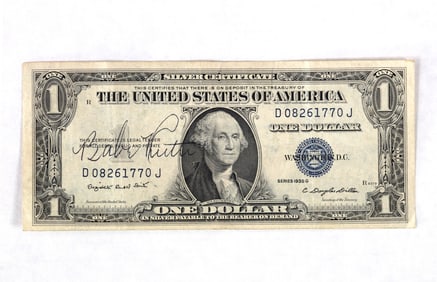 BABE RUTH - A REMARKABLE HAND-SIGNED SERIES 1935 ONE DOLLAR SILVER CERTIFICATE