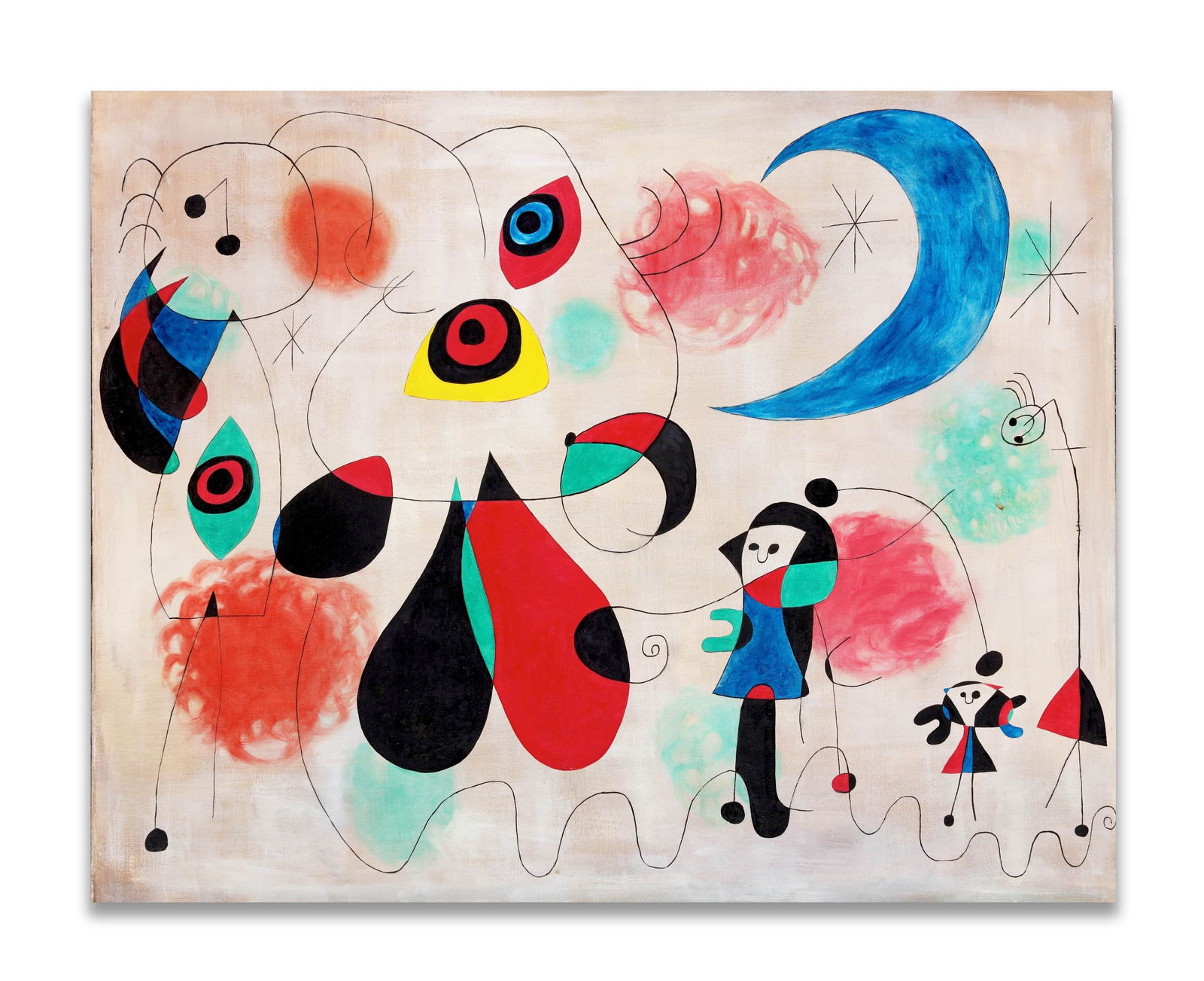 JOAN MIRO (1893-1983), ATTRIBUTED TO, OIL ON CANVAS: JOAN MIRO (1893-1983), ATTRIBUTED TO, OIL ON CANVAS Dimensions: Image size 70.8 x 96 cm. All measured values are approximate. Provenance and Authenticity: This item includes a certificate of authentic
