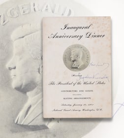 JOHN F. KENNEDY & JACQUELINE KENNEDY - DUAL SIGNED INAUGURAL ANNIVERSARY DINNER SEATING/GUEST LIST
