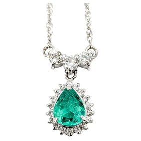 ELEGANT PLATINUM EMERALD & DIAMOND DROP NECKLACE