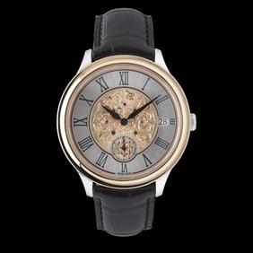 ORNATINO BLACK LEATHER WATCH WITH ENGRAVED WHITE GOLD AND ROSE GOLD