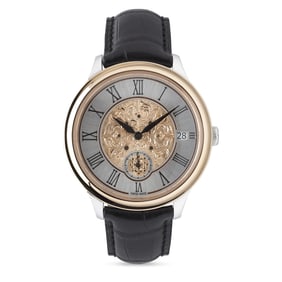 ORNATINO BLACK LEATHER WATCH WITH ENGRAVED WHITE GOLD AND ROSE GOLD