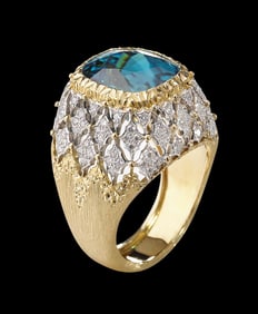 COLOURED COCKTAIL WHITE GOLD AND GOLD SET WITH ZIRCON AND DIAMOND BRIGHT COCKTAIL RING