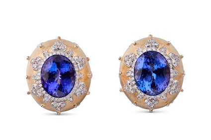 MACRI COLOR GOLD AND WHITE GOLD TANZANITE STUD EARRINGS